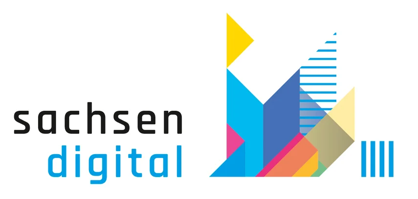 Farbige Grafik mit den Worten »sachsen digital«